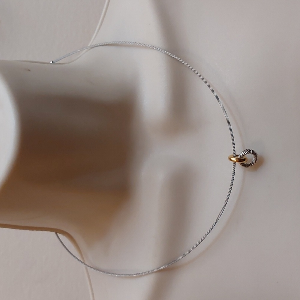 Minimalist Two-Tone Intertwined Ring Pendant on a Cable Wire Choker Necklace
